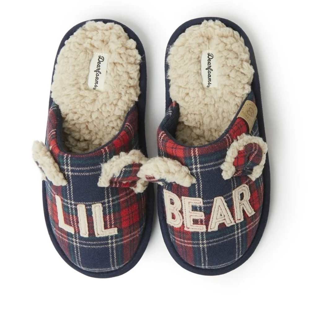 Dearfoams Plaid Slippers with Bear Ears